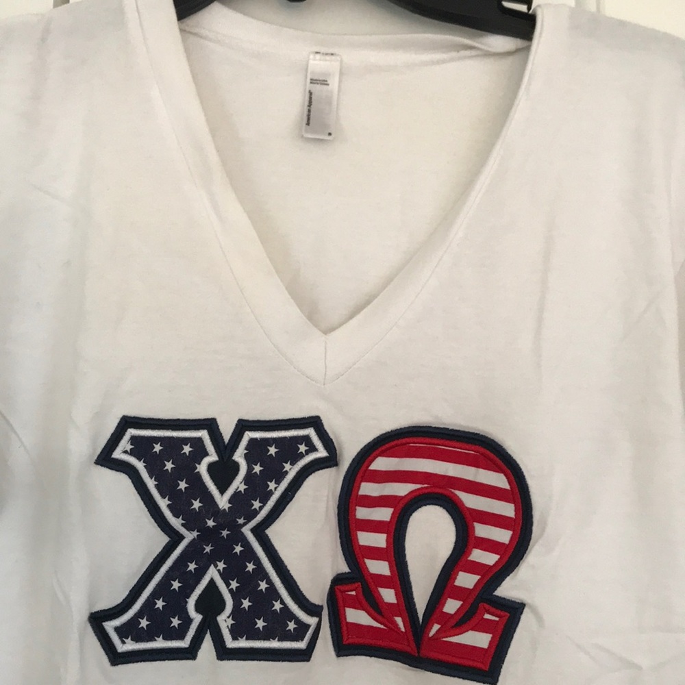 Chi Omega American Flag letters